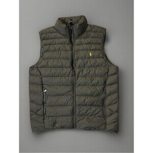 Polo by Ralph Lauren Olive Quilted Puffer Vest with Yellow Polo Emblem